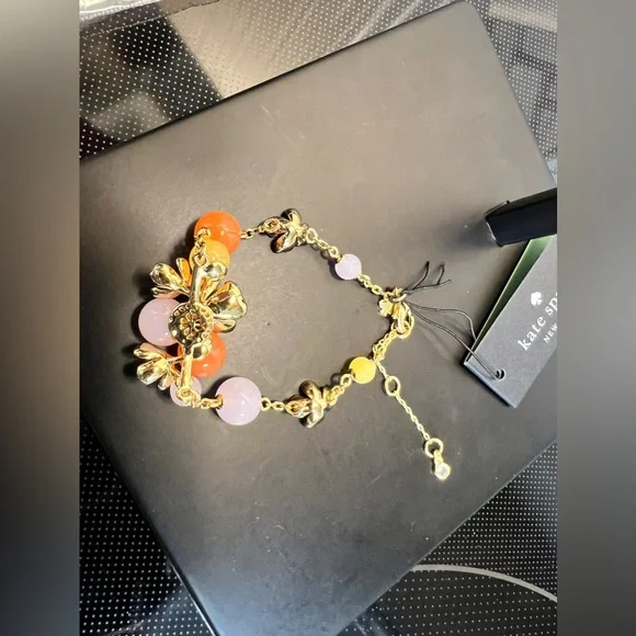 SALE🔥 NIP Kate Spade Freshly Picked Bracelet Pink Orange Yellow Gold Tone - Picture 11 of 15